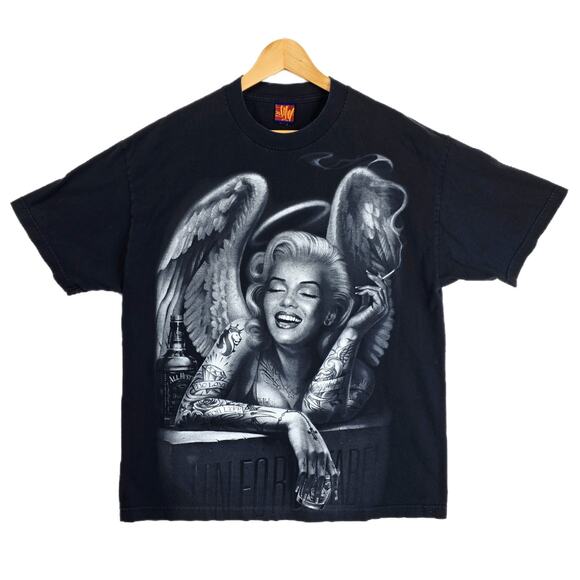 Vintage Marilyn Monroe OG Abel Shirt Mens XL Black Skull Graphic Tattoo Angel - Picture 1 of 9